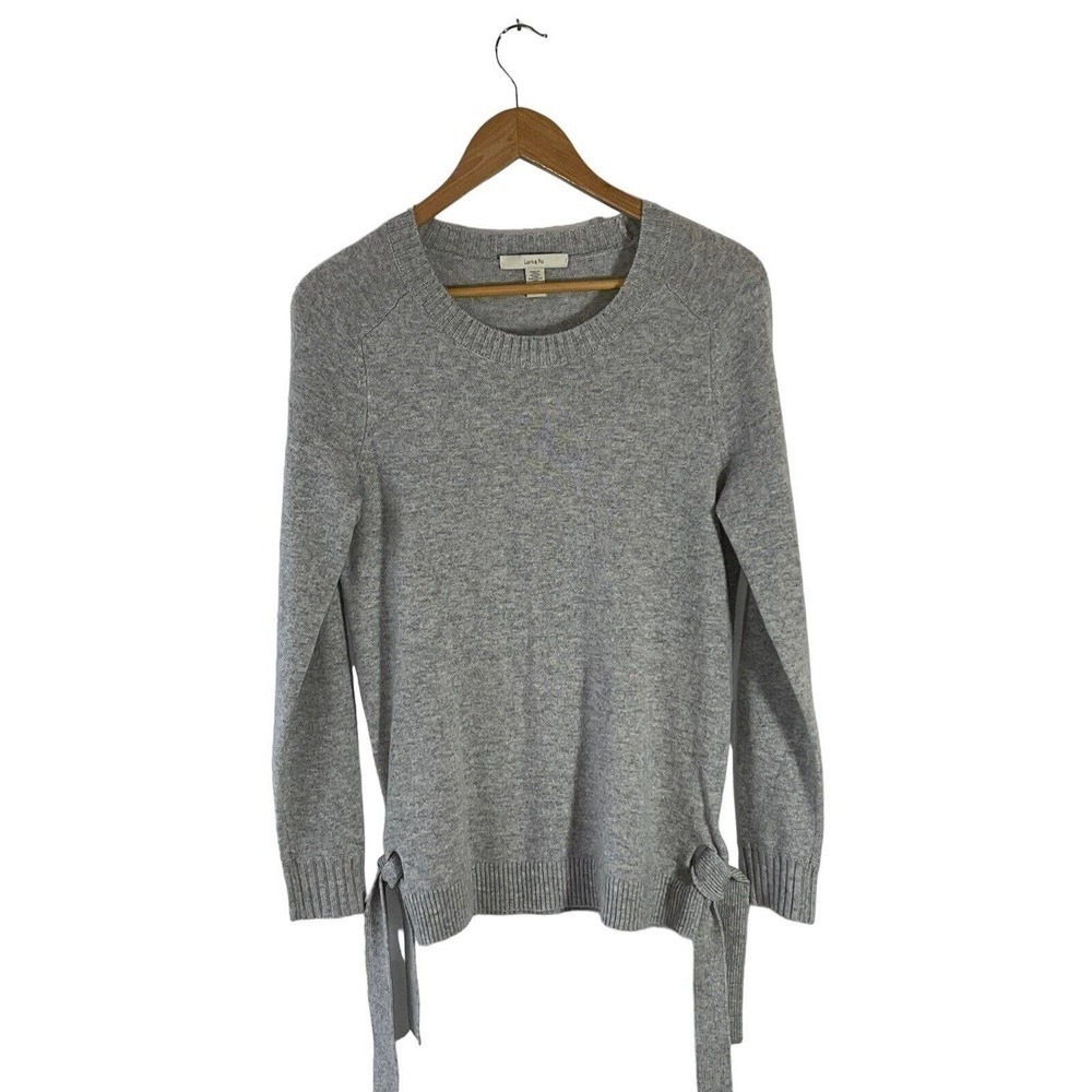 Lark & Ro Size S Gray 100 % Cashmere Tie Hem Soft Cozy Sweater